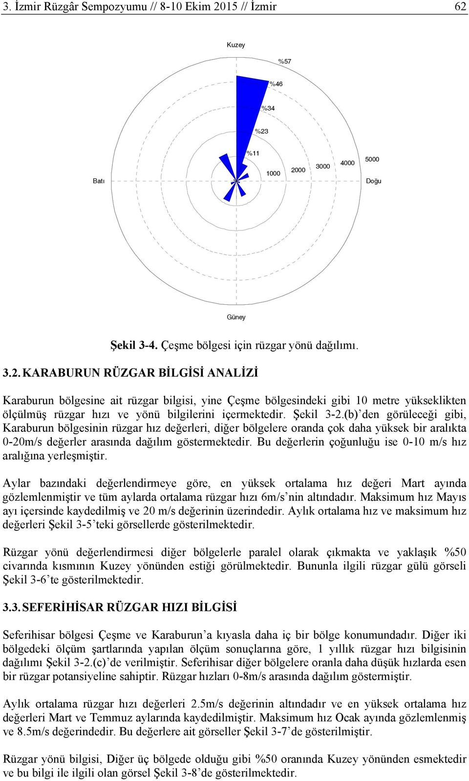 Şekil 3-2.(b) den görüleceği gibi, Karaburun bölgesinin rüzgar hız değerleri, diğer bölgelere oranda çok daha yüksek bir aralıkta -2m/s değerler arasında dağılım göstermektedir.