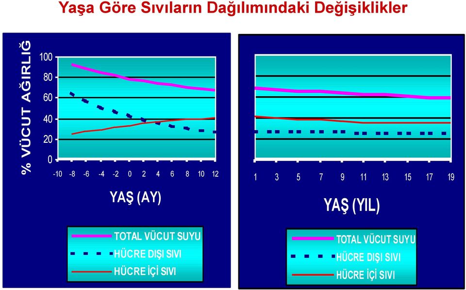 YAŞ (AY) TOTAL VÜCUT SUYU HÜCRE DIŞI SIVI HÜCRE ĠÇĠ SIVI 1 3 5