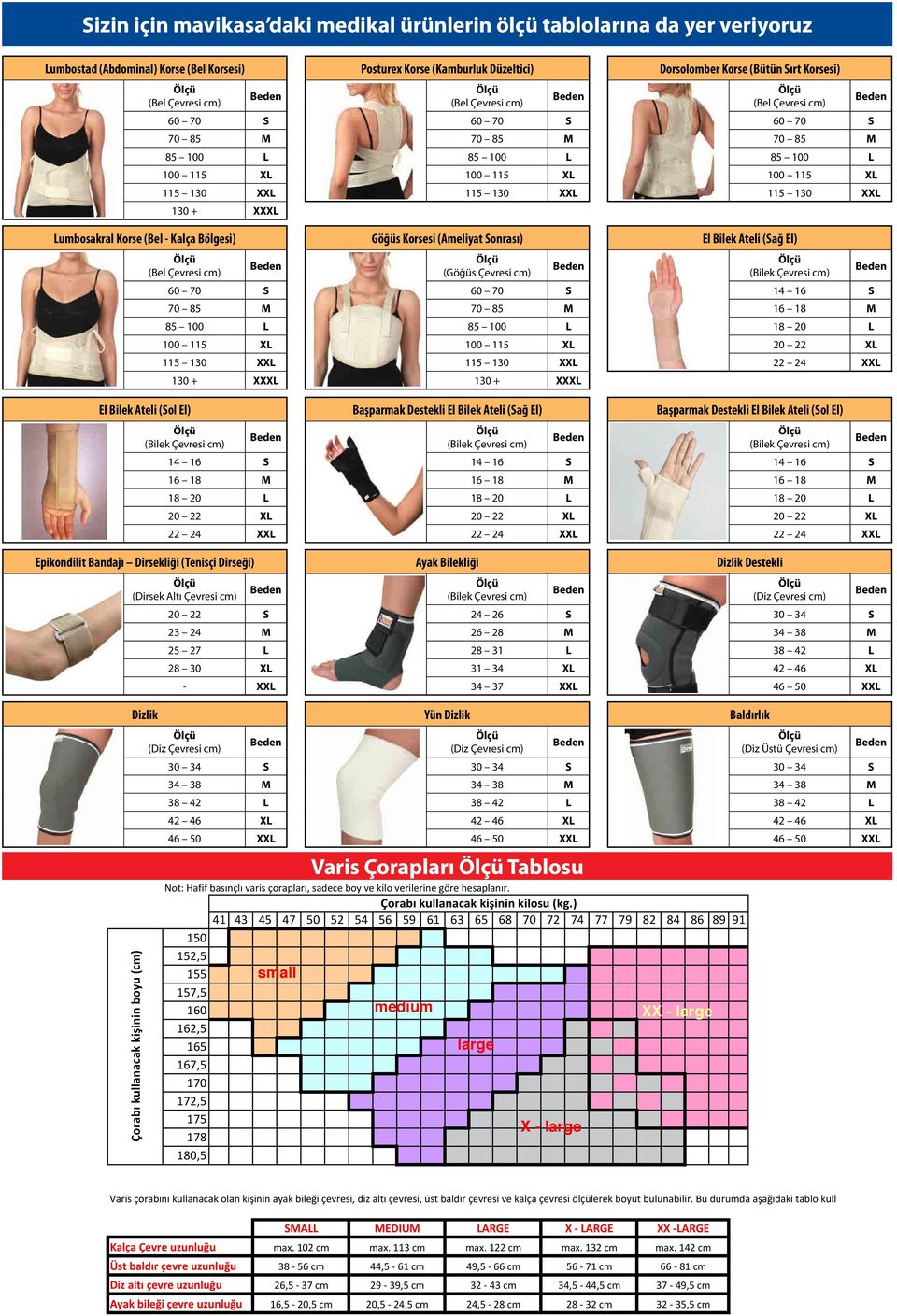 18 M 18 20 L 20 22 XL 22 24 XXL Epikondilit Bandajı Dirsekliği (Tenisçi Dirseği) Ölçü (Dirsek Altı Çevresi cm) Beden 20 22 S 23 24 M 25 27 L 28 30 XL - XXL Posturex Korse (Kamburluk Düzeltici) Ölçü