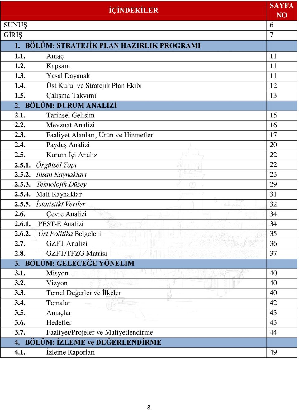 5.3. Teknolojik Düzey 29 2.5.4. Mali Kaynaklar 31 2.5.5. İstatistikî Veriler 32 2.6. Çevre Analizi 34 2.6.1. PEST-E Analizi 34 2.6.2. Üst Politika Belgeleri 35 2.7. GZFT Analizi 36 2.8.