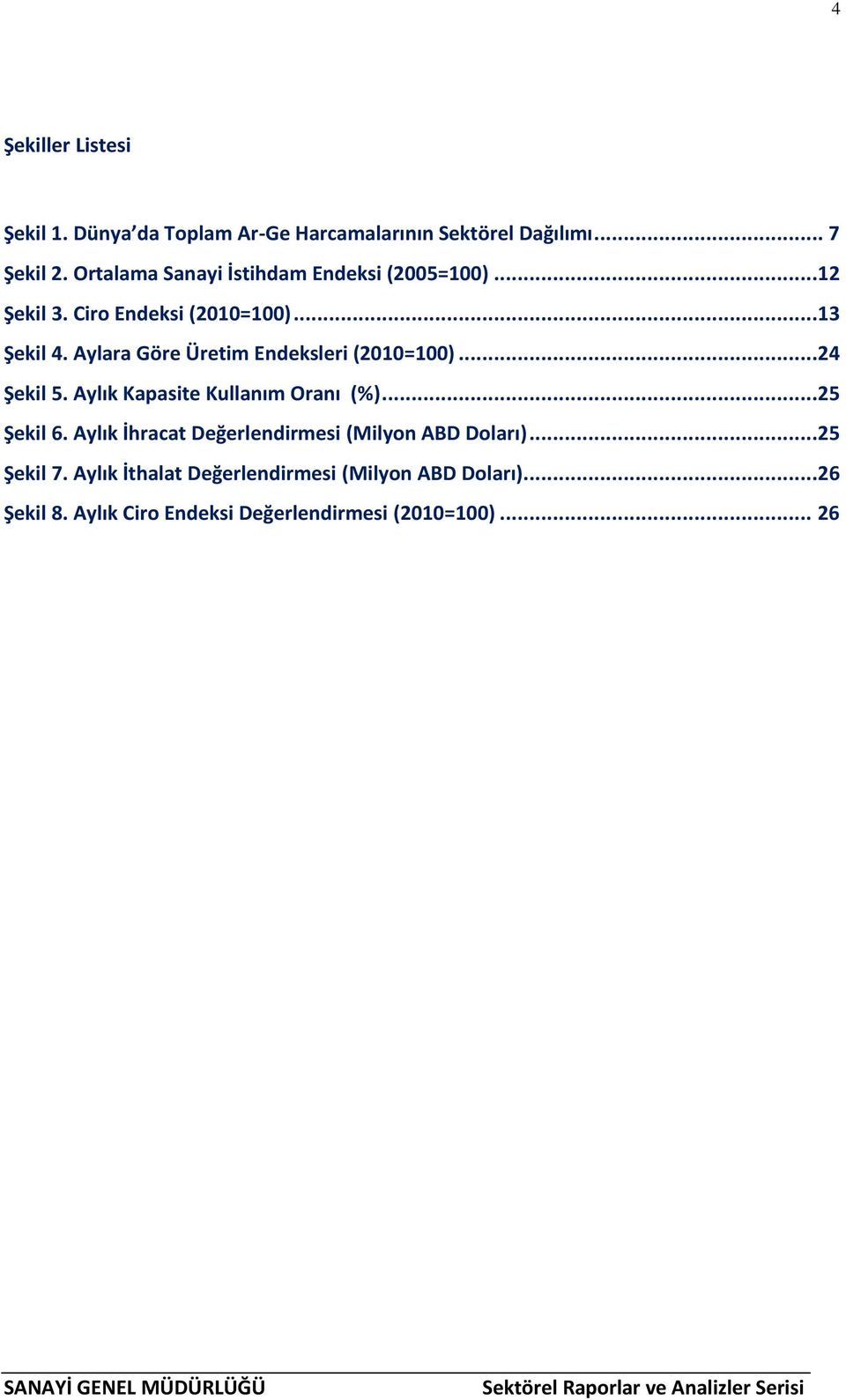 Aylara Göre Üretim Endeksleri (2010=100)...24 Şekil 5. Aylık Kapasite Kullanım Oranı (%)...25 Şekil 6.