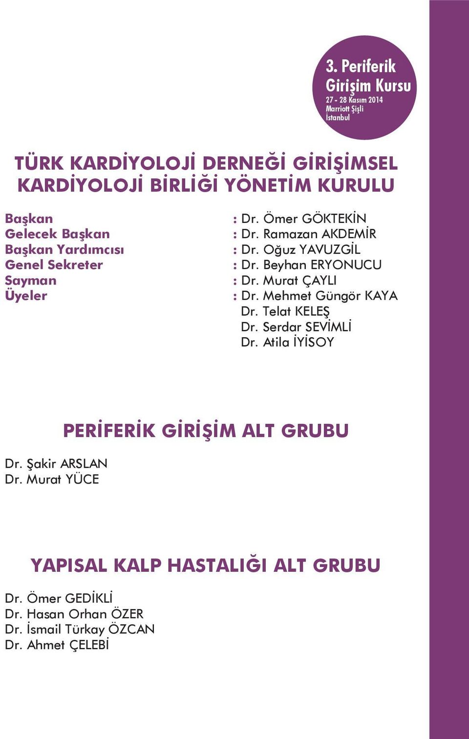 Murat ÇAYLI : Dr. Mehmet Güngör KAYA Dr. Telat KELEŞ Dr. Serdar SEVİMLİ Dr. Atila İYİSOY Dr. Şakir ARSLAN Dr.