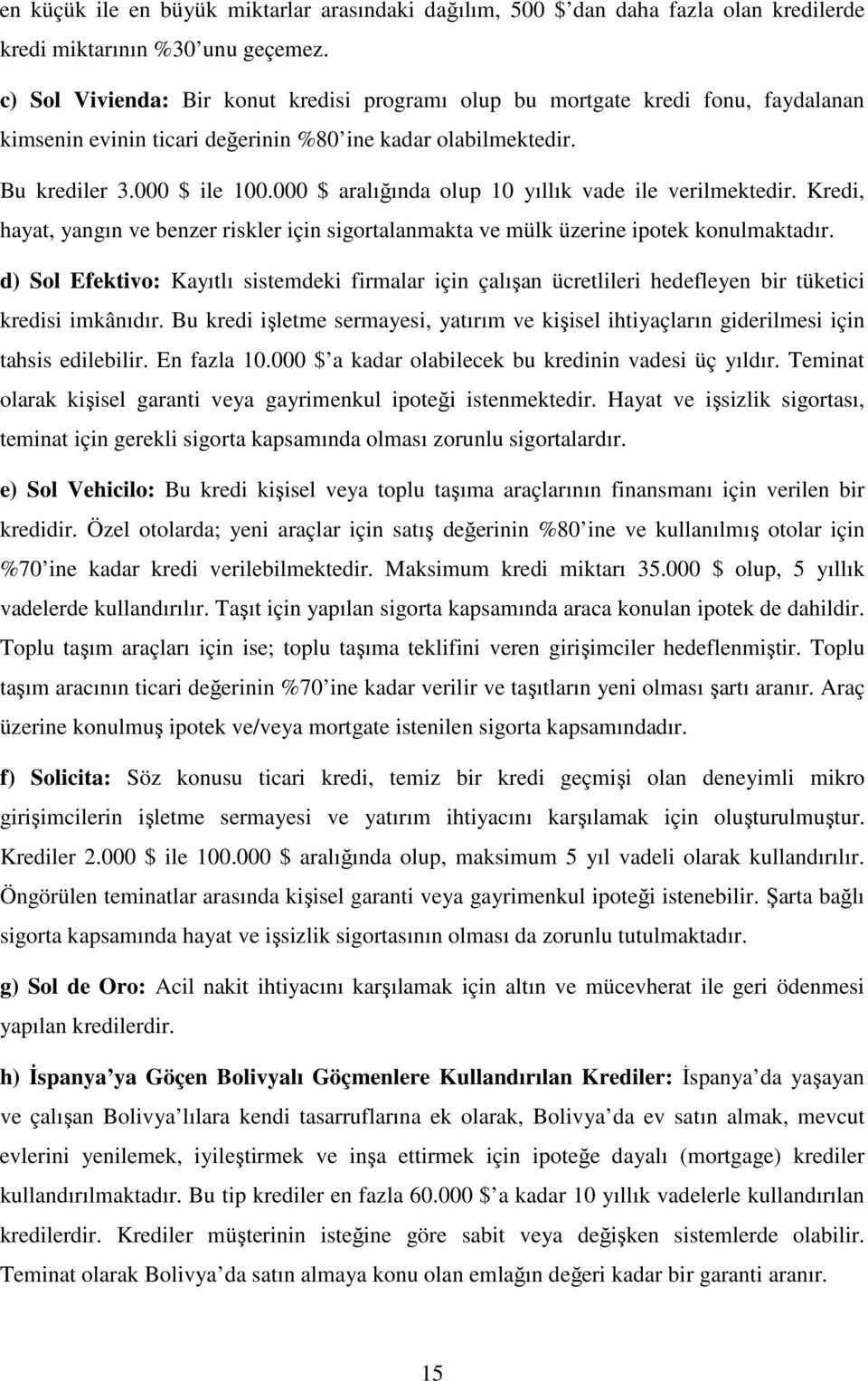 000 $ aralığında olup 10 yıllık vade ile verilmektedir. Kredi, hayat, yangın ve benzer riskler için sigortalanmakta ve mülk üzerine ipotek konulmaktadır.