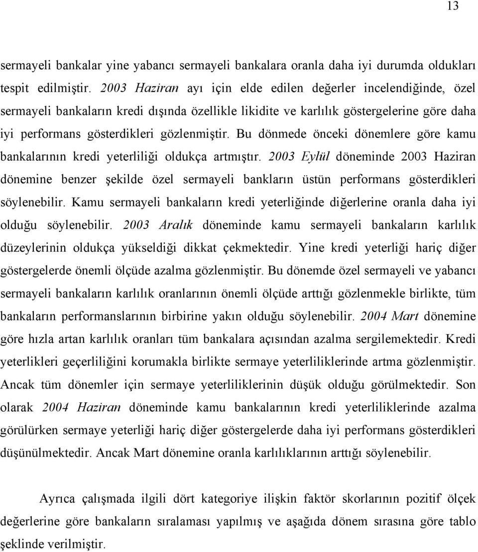 Bu dönmede önceki dönemlere göre kamu bankalarının kredi yeterliliği oldukça artmıştır.