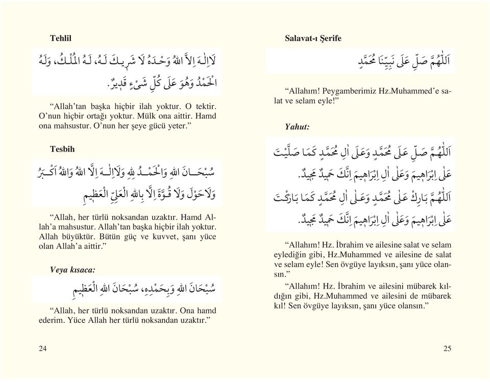 Veya k saca: Allah, her türlü noksandan uzakt r. Ona hamd ederim. Yüce Allah her türlü noksandan uzakt r. Salavat- Şerife K saca; Allah m! Peygamberimiz Hz.Muhammed e salat ve selam eyle!