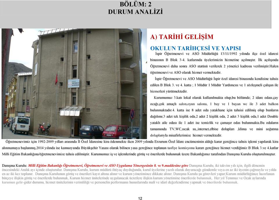 İspir Öğretmenevi ve ASO Müdürlüğü İspir özel idaresi binasında kendisine tahsis edilen B Blok 3. ve 4. katta ; 1 Müdür 1 Müdür Yardımcısı ve 1 sözleşmeli çalışan ile hizmetleri yürütmektedir.