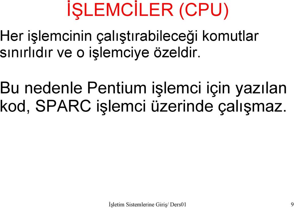 Bu nedenle Pentium işlemci için yazılan kod, SPARC