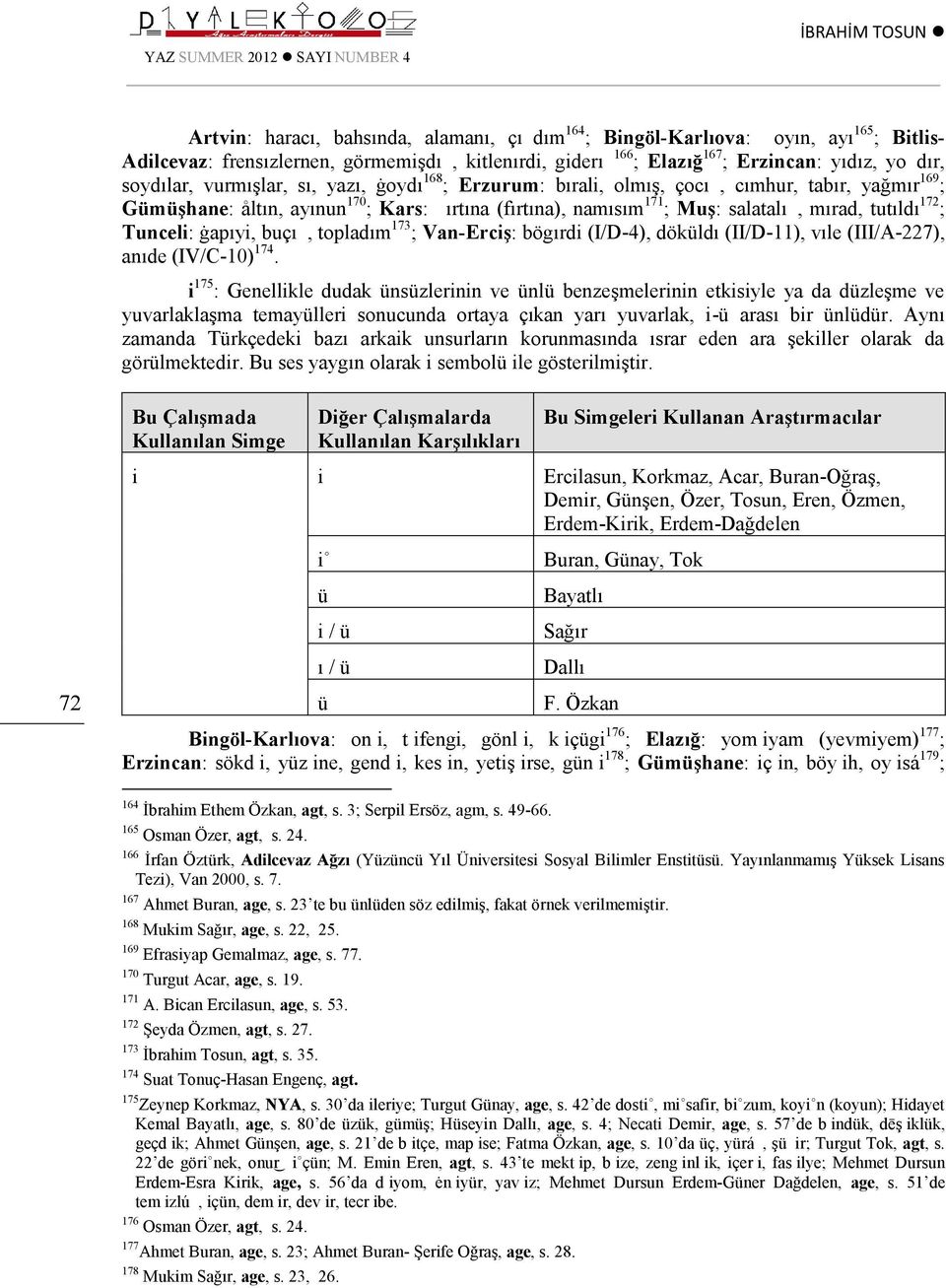 (fırtına), namı sı m 171 ; Muş: salatalı ḫ, mı rad, tutı ldı 172 ; Tunceli: ġapı yi, buçı ḡ, topladı m 173 ; Van-Erciş: bögı rdi (I/D-4), döküldı (II/D-11), vı le (III/A-227), anı de (IV/C-10) 174.