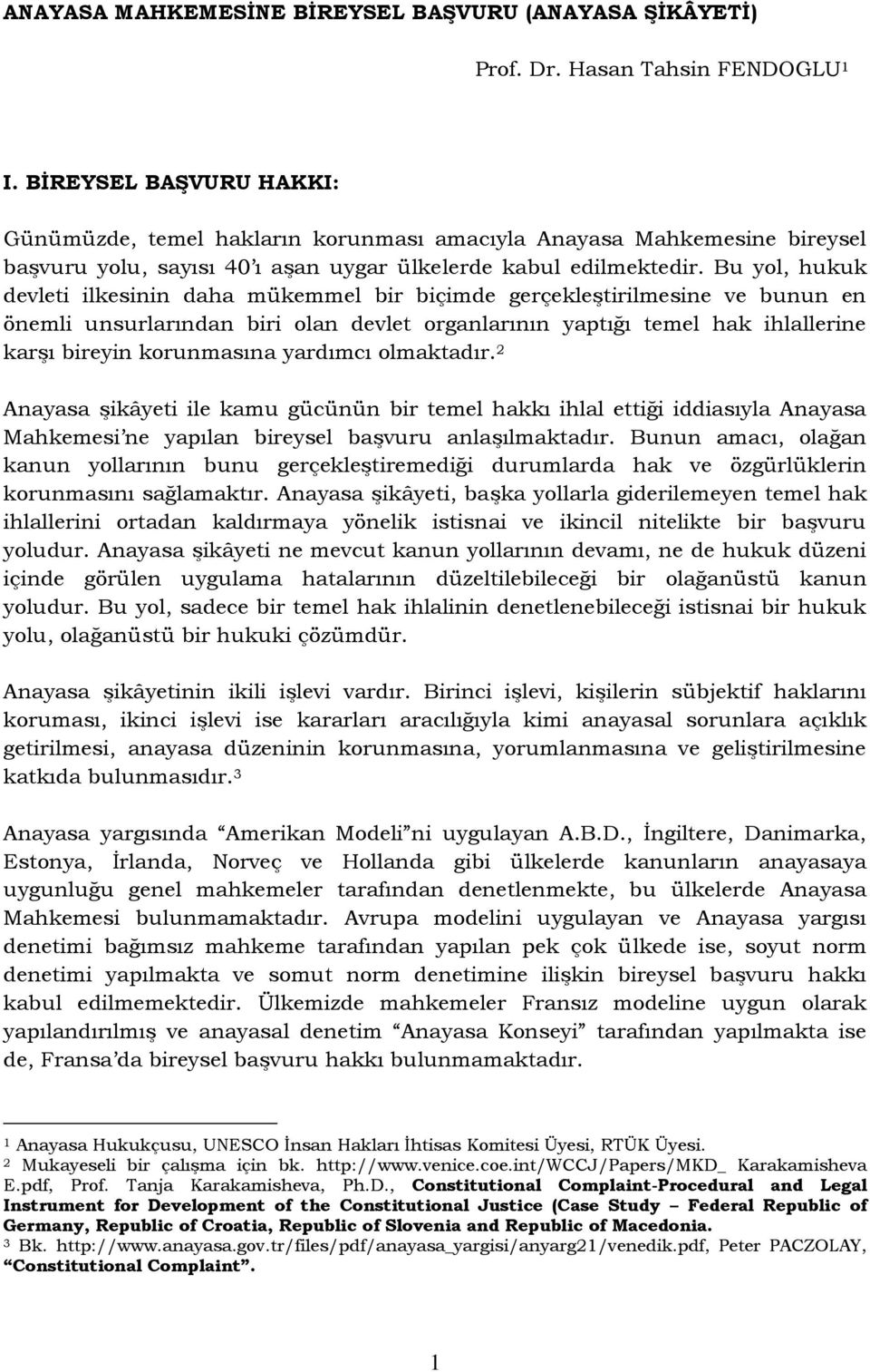 Bu yol, hukuk devleti ilkesinin daha mükemmel bir biçimde gerçekleştirilmesine ve bunun en önemli unsurlarından biri olan devlet organlarının yaptığı temel hak ihlallerine karşı bireyin korunmasına