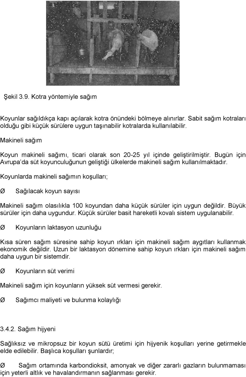 Koyunlarda makineli sağımın koşulları; Sağılacak koyun sayısı Makineli sağım olasılıkla 100 koyundan daha küçük sürüler için uygun değildir. Büyük sürüler için daha uygundur.