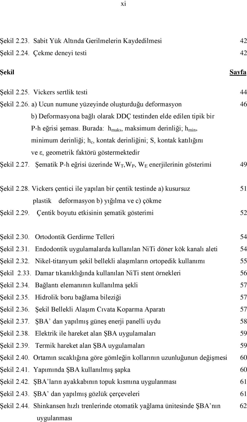 Burada: h maks, maksimum derinliği; h min, minimum derinliği; h c, kontak derinliğini; S, kontak katılığını ve ε, geometrik faktörü göstermektedir Şekil 2.27.