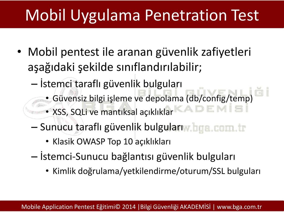 (db/config/temp) XSS, SQLi ve mantıksal açıklıklar Sunucu taraflı güvenlik bulguları Klasik OWASP