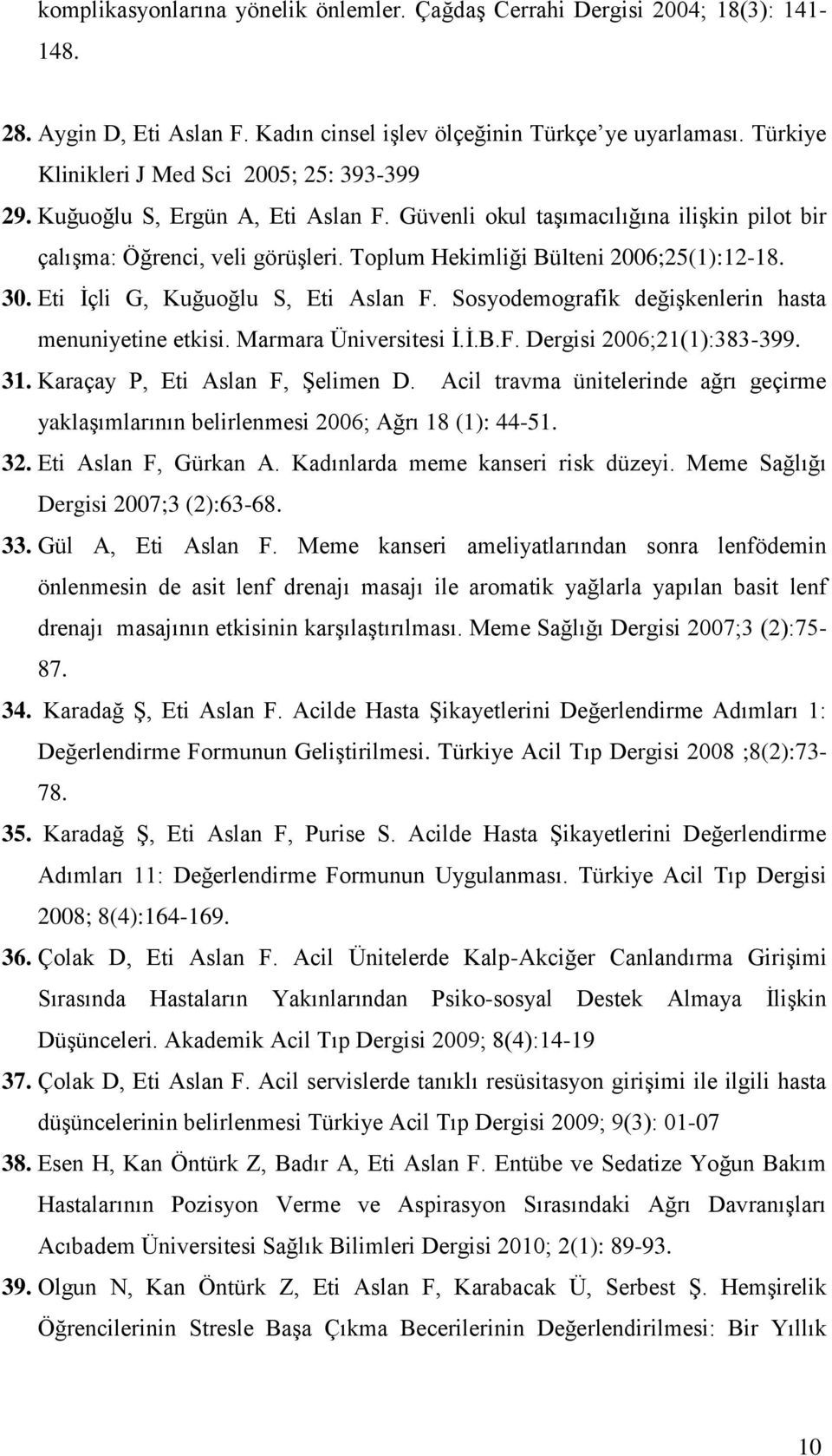 Toplum Hekimliği Bülteni 2006;25(1):12-18. 30. Eti İçli G, Kuğuoğlu S, Eti Aslan F. Sosyodemografik değişkenlerin hasta menuniyetine etkisi. Marmara Üniversitesi İ.İ.B.F. Dergisi 2006;21(1):383-399.