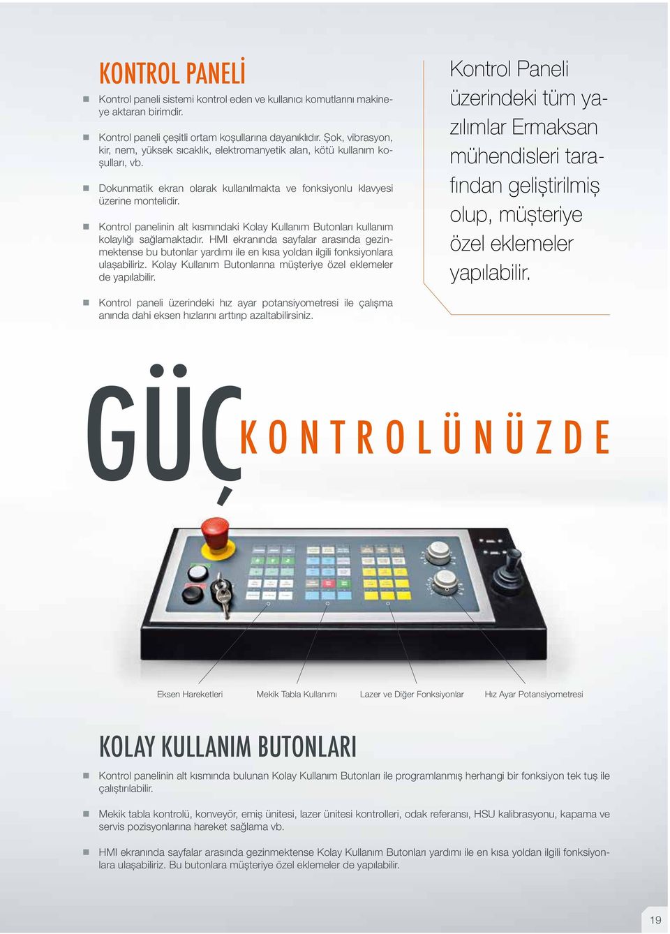 Kontrol panelinin alt kısmındaki Kolay Kullanım Butonları kullanım kolaylığı sağlamaktadır.