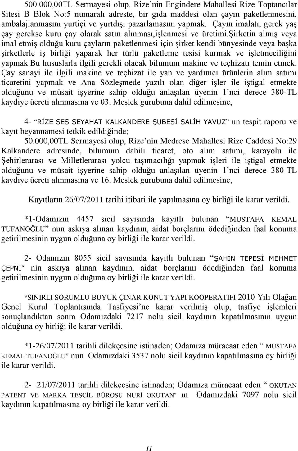 şirketin almış veya imal etmiş olduğu kuru çayların paketlenmesi için şirket kendi bünyesinde veya başka şirketlerle iş birliği yaparak her türlü paketleme tesisi kurmak ve işletmeciliğini yapmak.