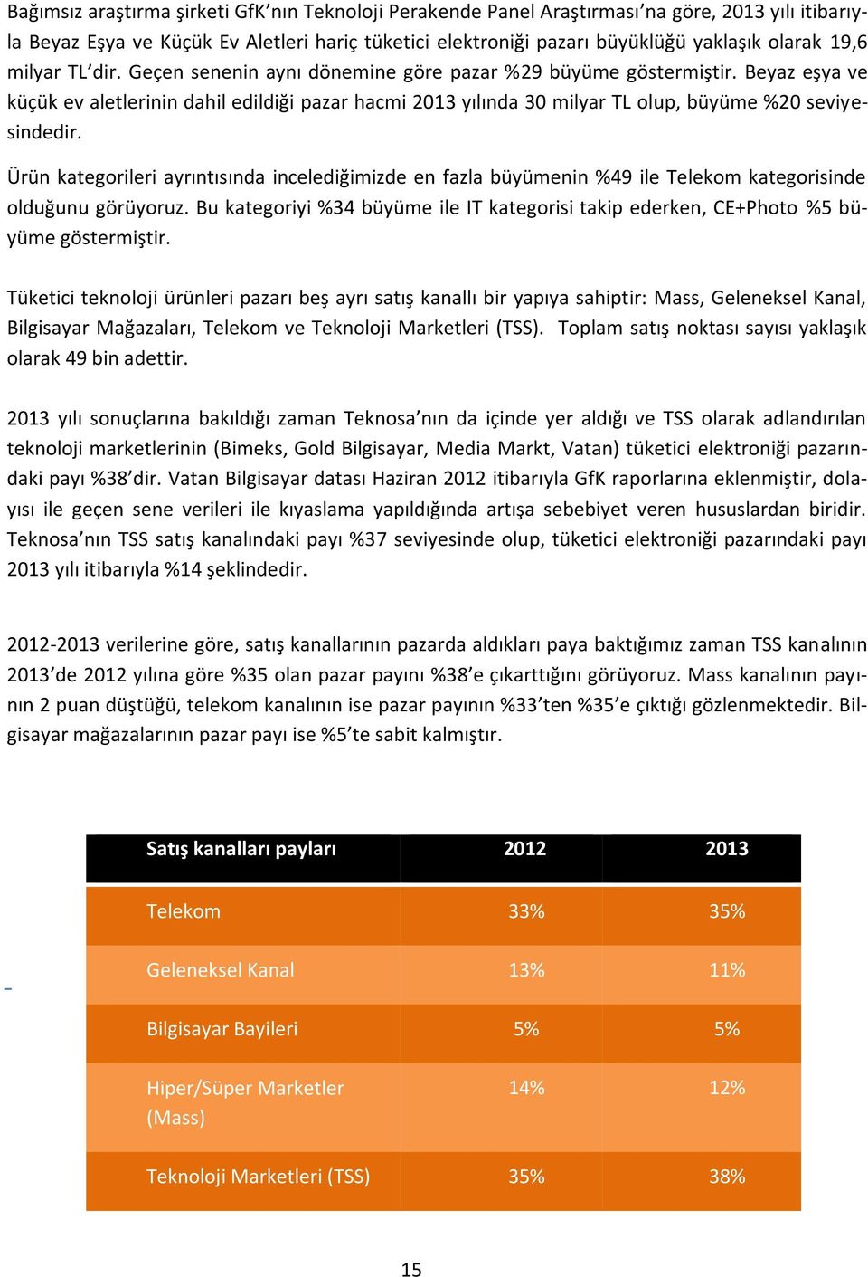 Ürün kategorileri ayrıntısında incelediğimizde en fazla büyümenin %49 ile Telekom kategorisinde olduğunu görüyoruz.