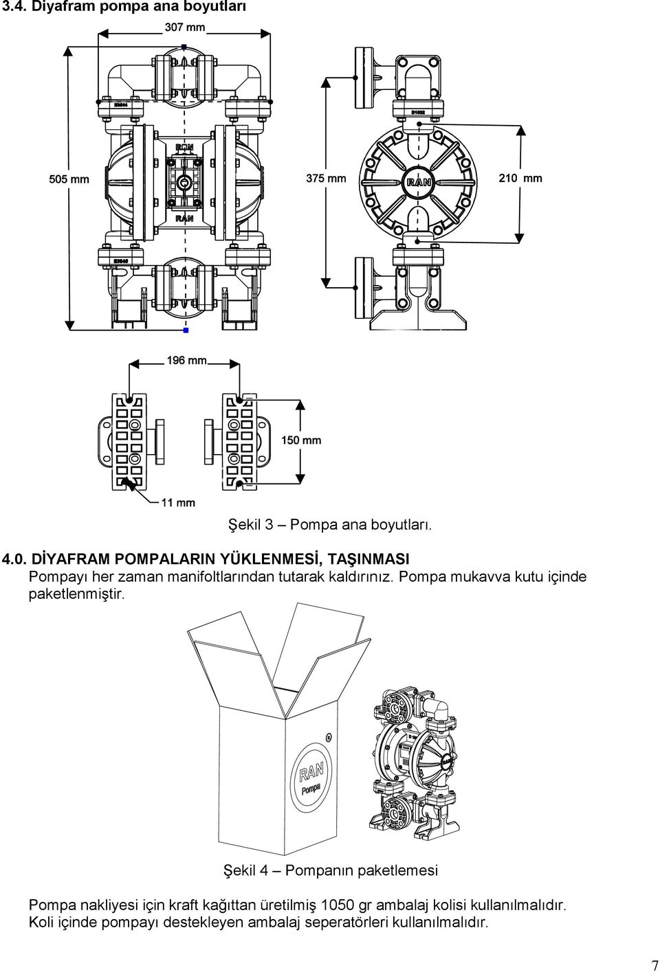 Pompa mukavva kutu içinde paketlenmiştir.