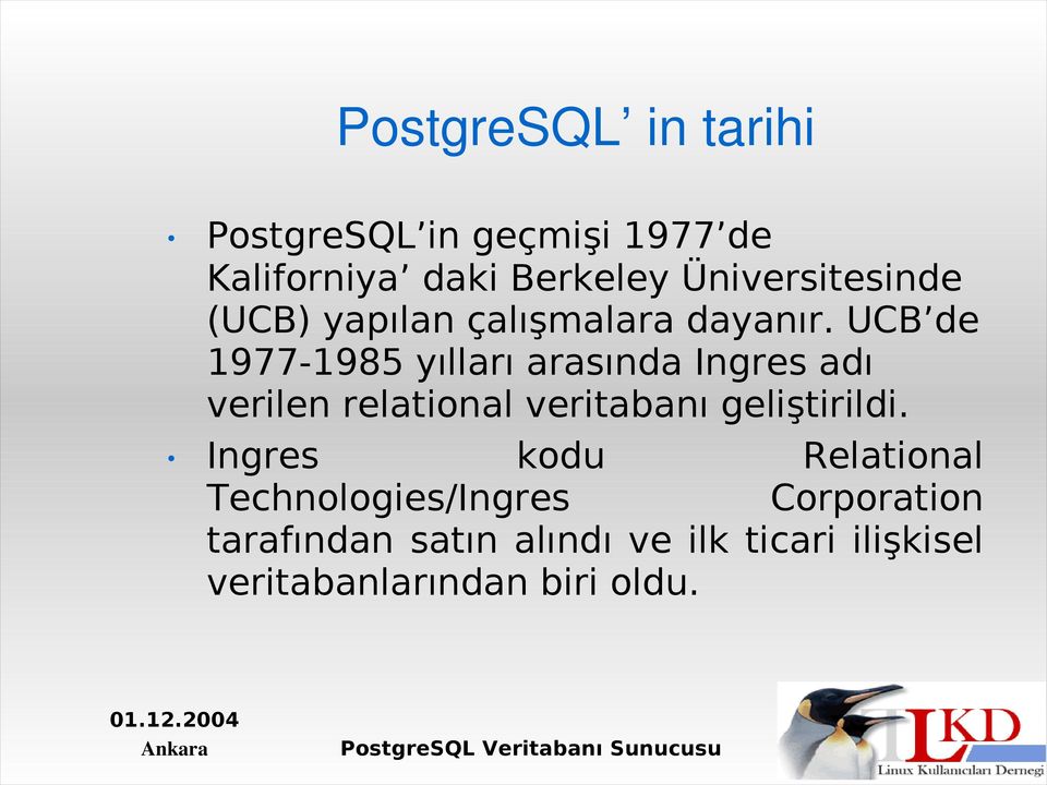 UCB de 1977-1985 yılları arasında Ingres adı verilen relational veritabanı