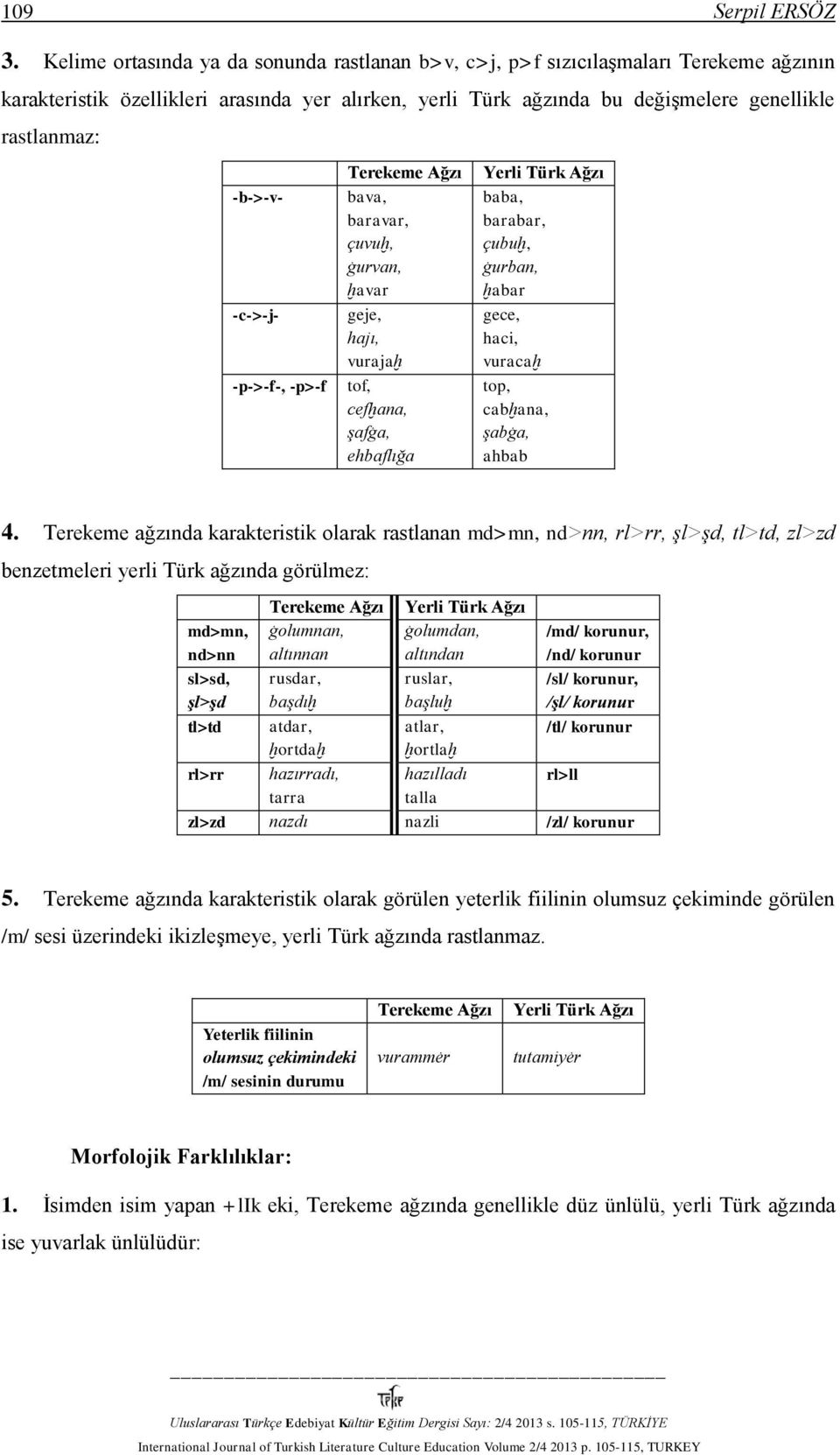 -b->-v- -c->-j- -p->-f-, -p>-f Terekeme Ağzı bava, baravar, çuvuḫ, ġurvan, ḫavar geje, hajı, vurajaḫ tof, cefḫana, şafġa, ehbaflığa Yerli Türk Ağzı baba, barabar, çubuḫ, ġurban, ḫabar gece, haci,