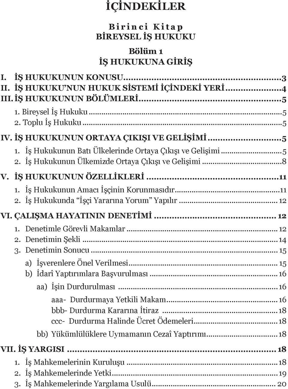 ..8 V. İŞ HUKUKUNUN ÖZELLİKLERİ...11 1. İş Hukukunun Amacı İşçinin Korunmasıdır...11 2. İş Hukukunda İşçi Yararına Yorum Yapılır... 12 VI. ÇALIŞMA HAYATININ DENETİMİ... 12 1.