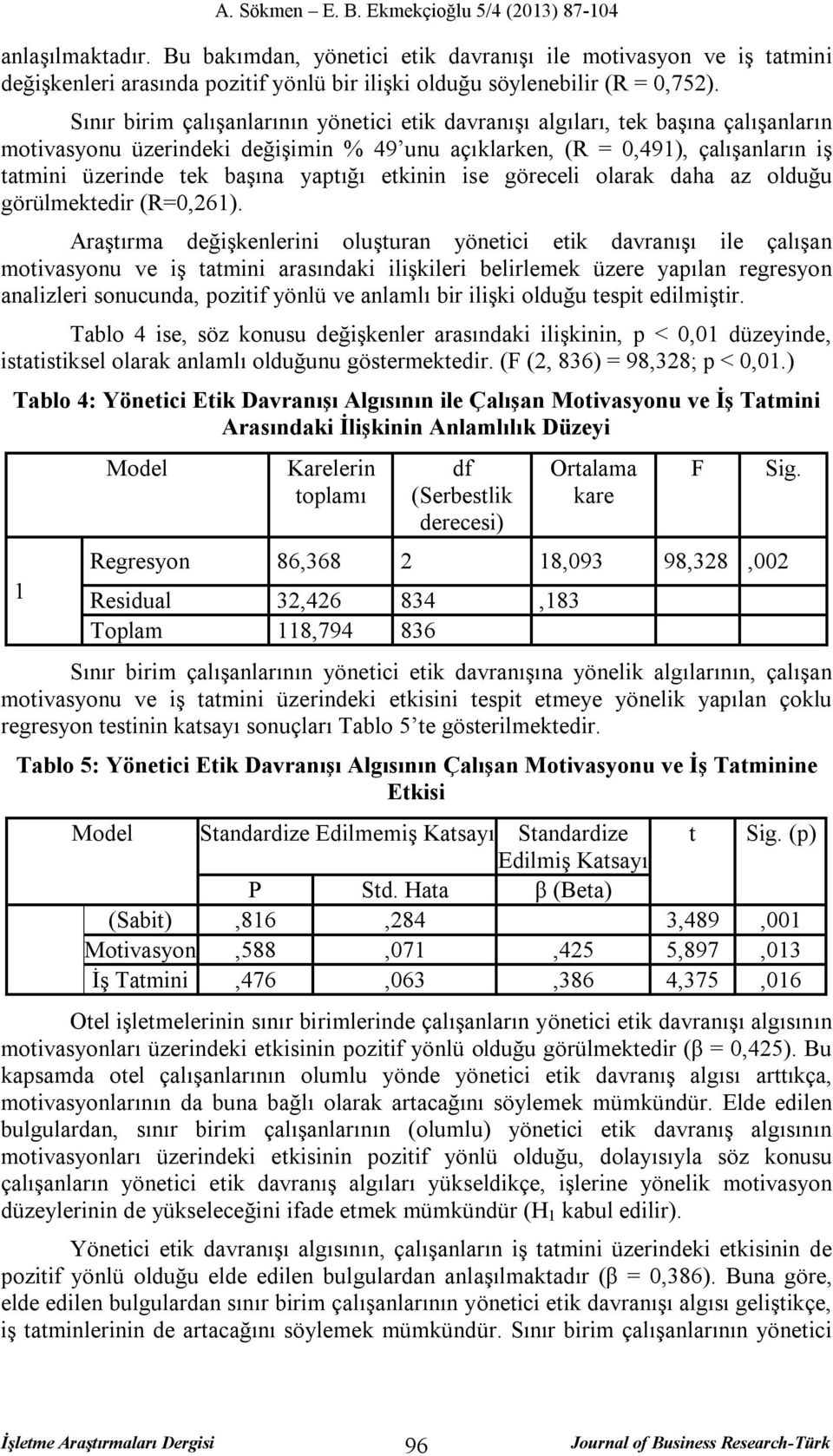 yaptığı etkinin ise göreceli olarak daha az olduğu görülmektedir (R=0,261).