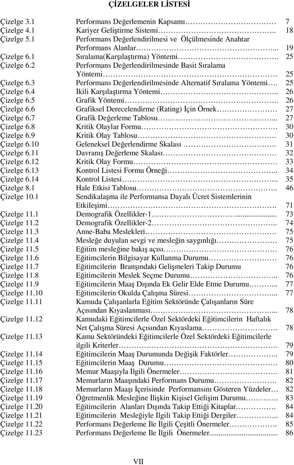 25 Çizelge 6.4 İkili Karşılaştırma Yöntemi.. 26 Çizelge 6.5 Grafik Yöntemi. 26 Çizelge 6.6 Grafiksel Derecelendirme (Rating) İçin Örnek 27 Çizelge 6.7 Grafik Değerleme Tablosu... 27 Çizelge 6.8 Kritik Olaylar Formu 30 Çizelge 6.