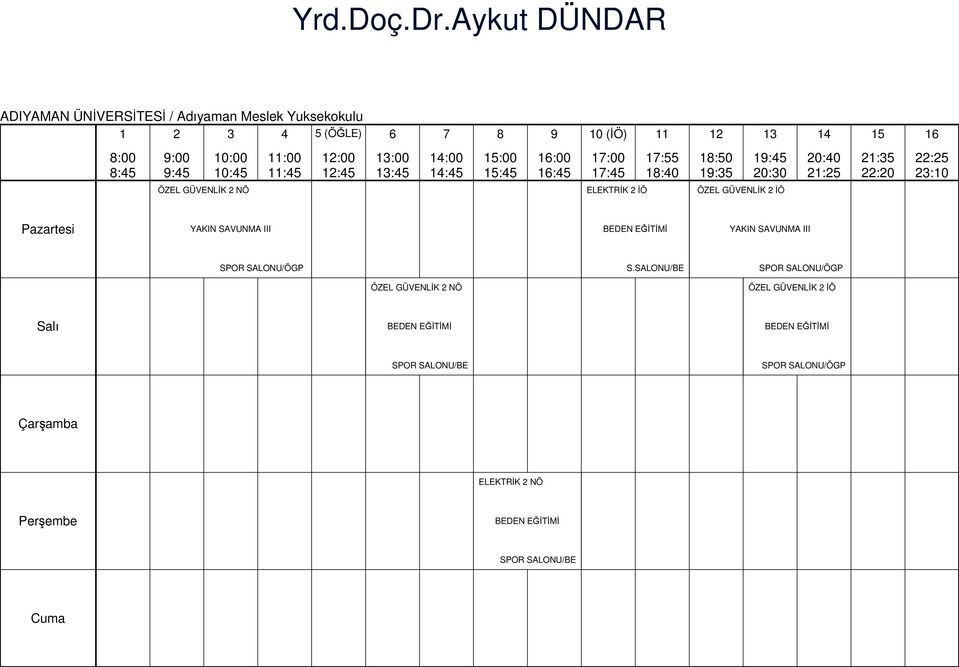 ÖZEL GÜVENLİK 2 İÖ YAKIN SAVUNMA III BEDEN EĞİTİMİ YAKIN SAVUNMA III SPOR SALONU/ÖGP S.