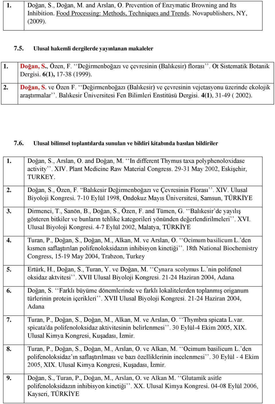 Değirmenboğazı (Balıkesir) ve çevresinin vejetasyonu üzerinde ekolojik araştırmalar. Balıkesir Üniversitesi Fen Bilimleri Enstitüsü Dergisi. 4(1), 31-49 ( 2002). 7.6.