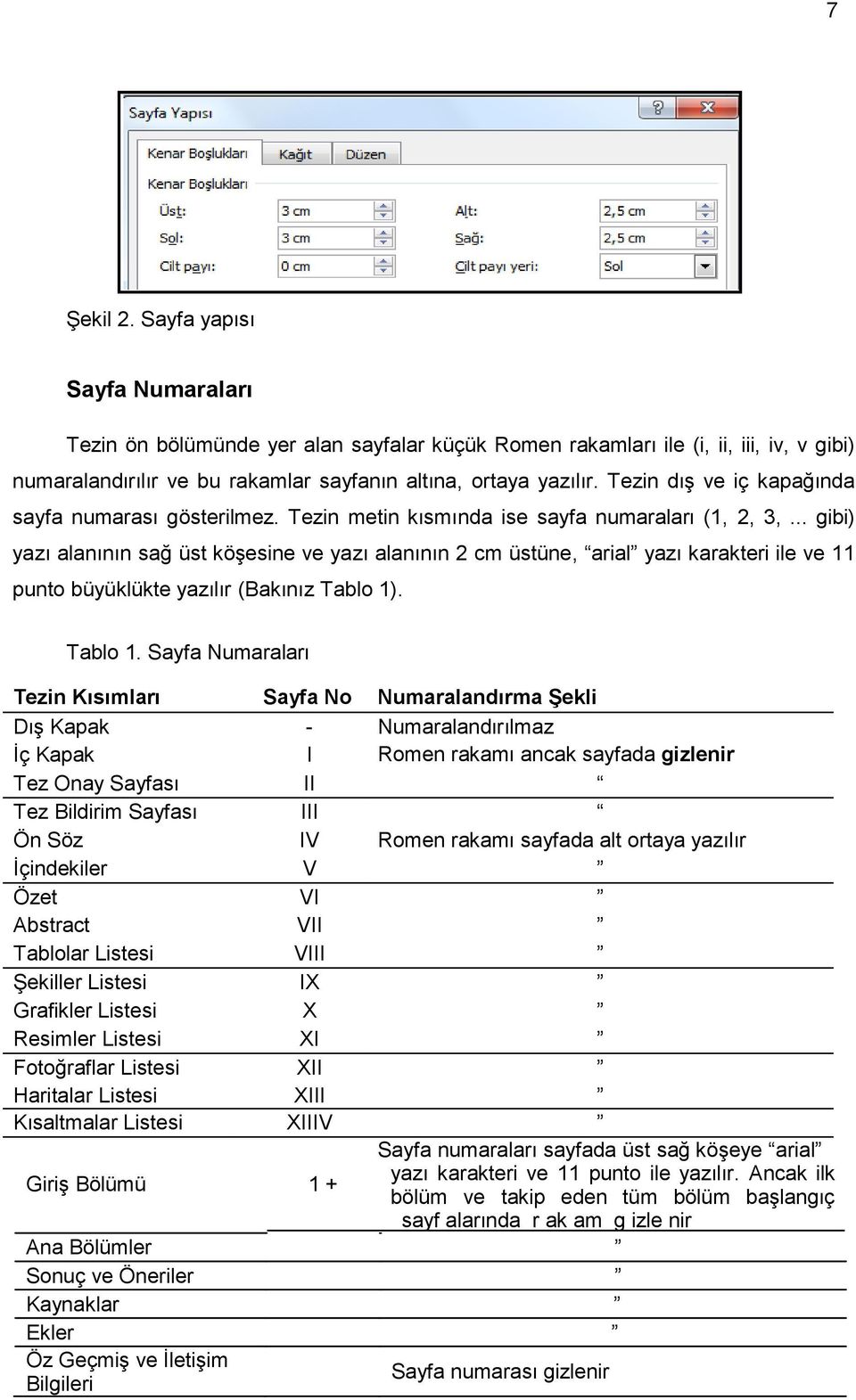 .. gibi) yazı alanının sağ üst köşesine ve yazı alanının 2 cm üstüne, arial yazı karakteri ile ve 11 punto büyüklükte yazılır (Bakınız Tablo 1)