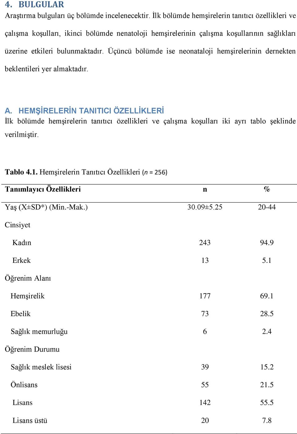 Üçüncü bölümde ise neonataloji hemşirelerinin dernekten beklentileri yer almaktadır. A.