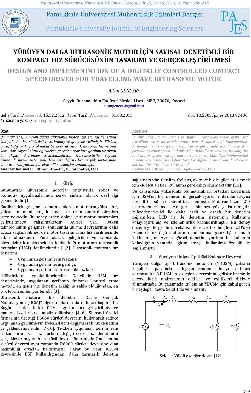 Kayseri. altangencer@gmail.com Geliş Tarihi/Received: 15.12.2012, Kabul Tarihi/Accepted: 01.03.2013 