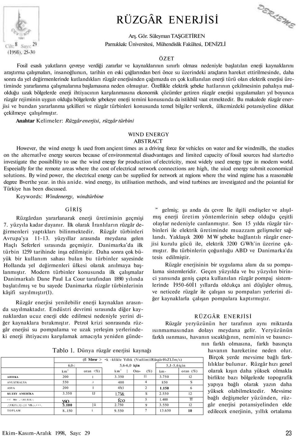 kaynaklarını araştırma çalışmaları, insanoğlunun, tarihin en eski çağlarından beri önce su üzerindeki araçların hareket ettirilmesinde, daha sonra da yel değirmenlerinde kutlandıkları rüzgâr