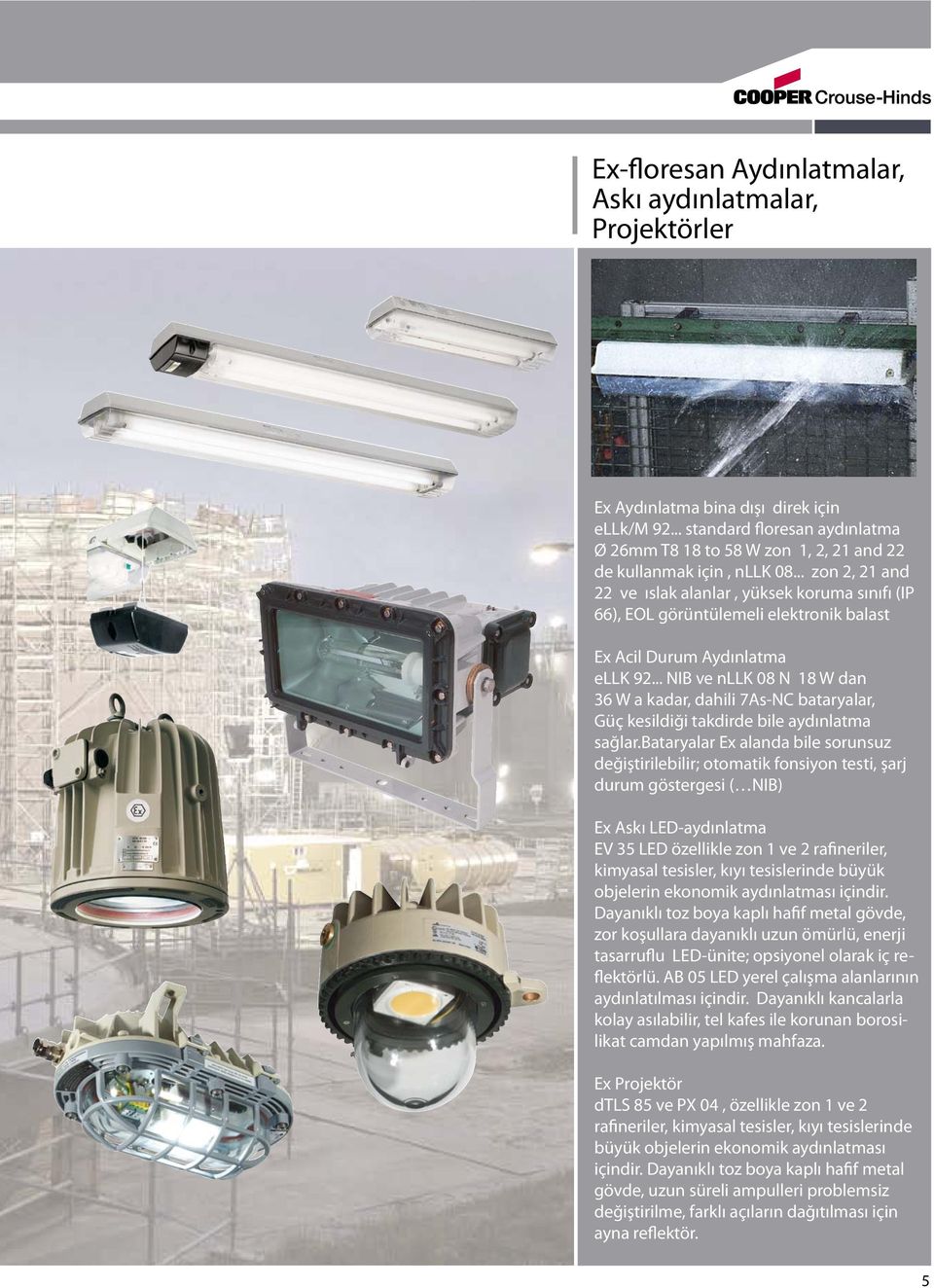 .. zon 2, 21 and 22 ve ıslak alanlar, yüksek koruma sınıfı (IP 66), EOL görüntülemeli elektronik balast Ex Acil Durum Aydınlatma ellk 92.