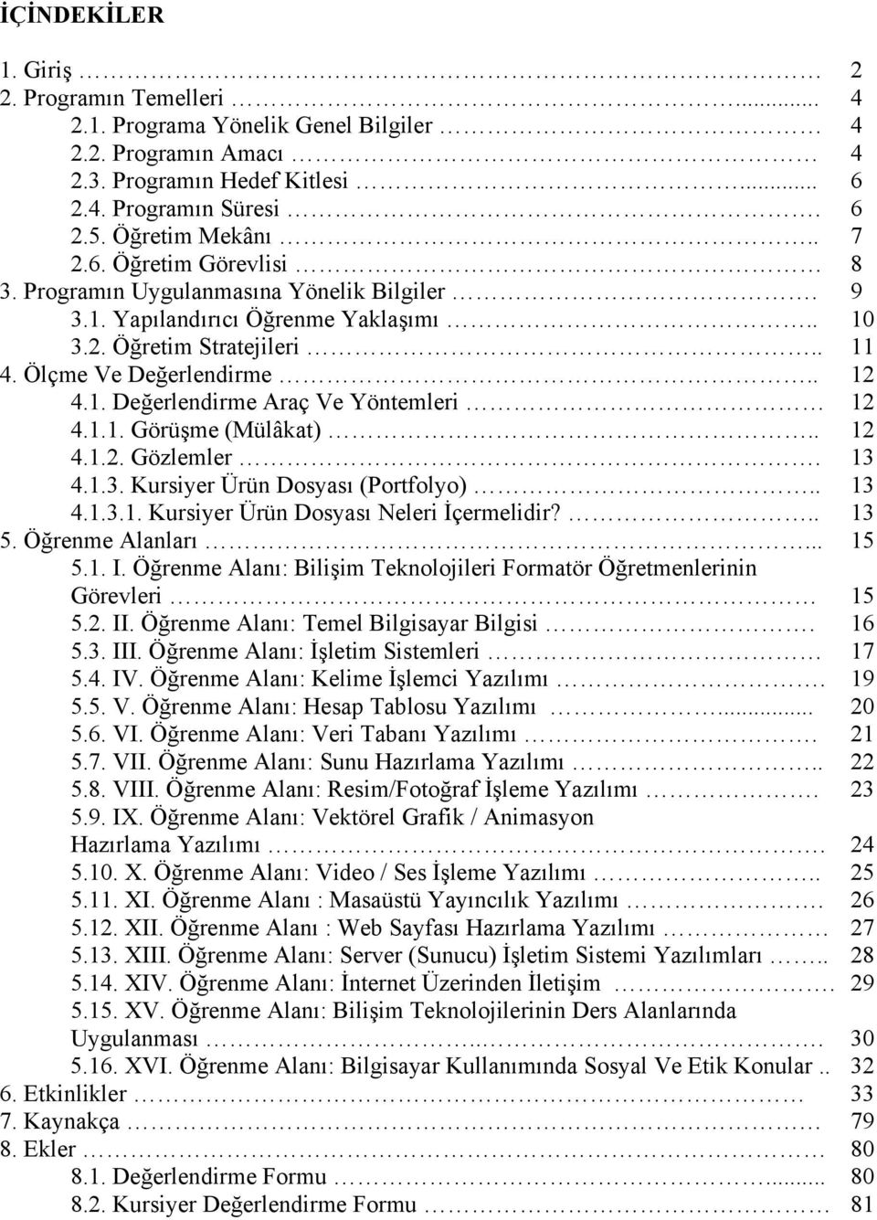 . 12 4.1.2. Gözlemler. 13 4.1.3. Kursiyer Ürün Dosyası (Portfolyo).. 13 4.1.3.1. Kursiyer Ürün Dosyası Neleri İçermelidir?.. 13 5. Öğrenme Alanları... 15 5.1. I.