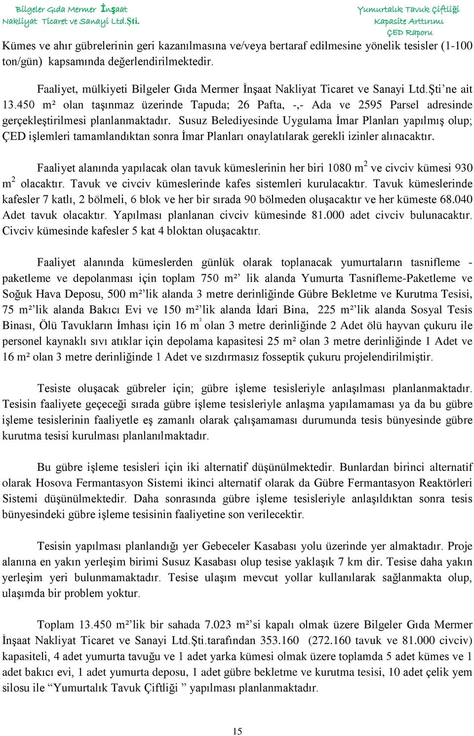 450 m² olan taģınmaz üzerinde Tapuda; 26 Pafta,, Ada ve 2595 Parsel adresinde gerçekleģtirilmesi planlanmaktadır.