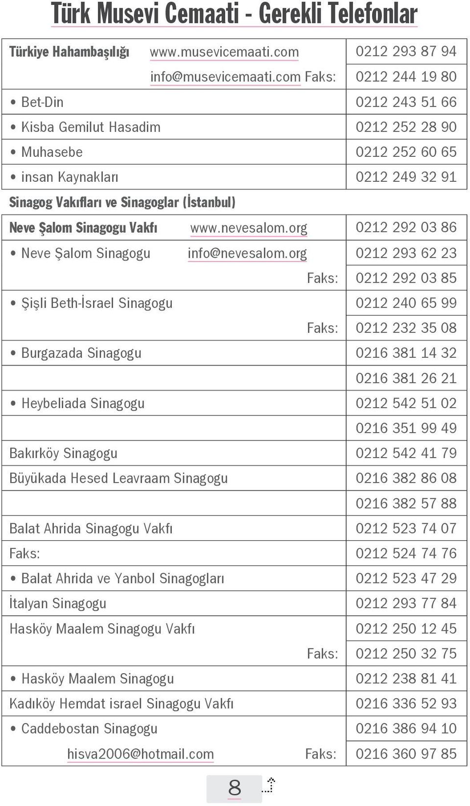 Sinagogu Vakfı www.nevesalom.org 0212 292 03 86 Neve Şalom Sinagogu info@nevesalom.