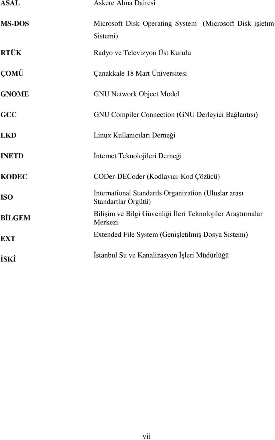 Kullanıcıları Derneği İnternet Teknolojileri Derneği CODer-DECoder (Kodlayıcı-Kod Çözücü) International Standards Organization (Uluslar arası Standartlar