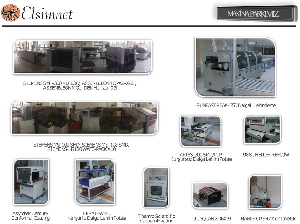 SMD/DİP Kurşunsuz Dalga Lehim Potası 988C HELLER REFLOW Asymtek Century Conformal Coating ERSA