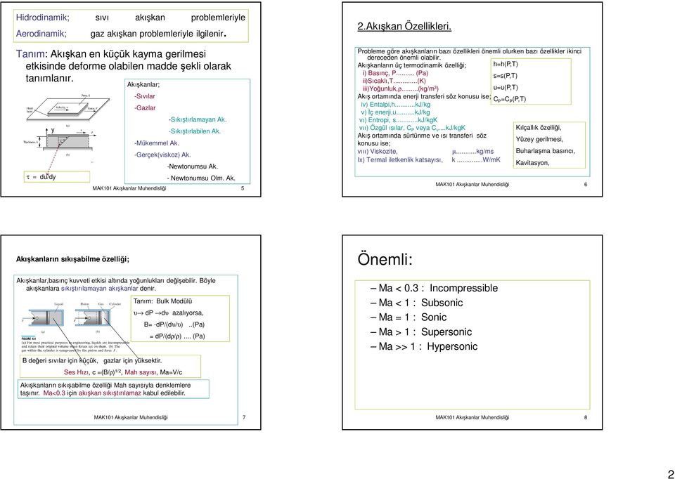 -Sıkıştırlabilen Ak. -Newtonumsu Ak. - Newtonumsu Olm. Ak. 5 Probleme göre akışkanların bazı özellikleri önemli olurken bazı özellikler ikinci dereceden önemli olabilir.