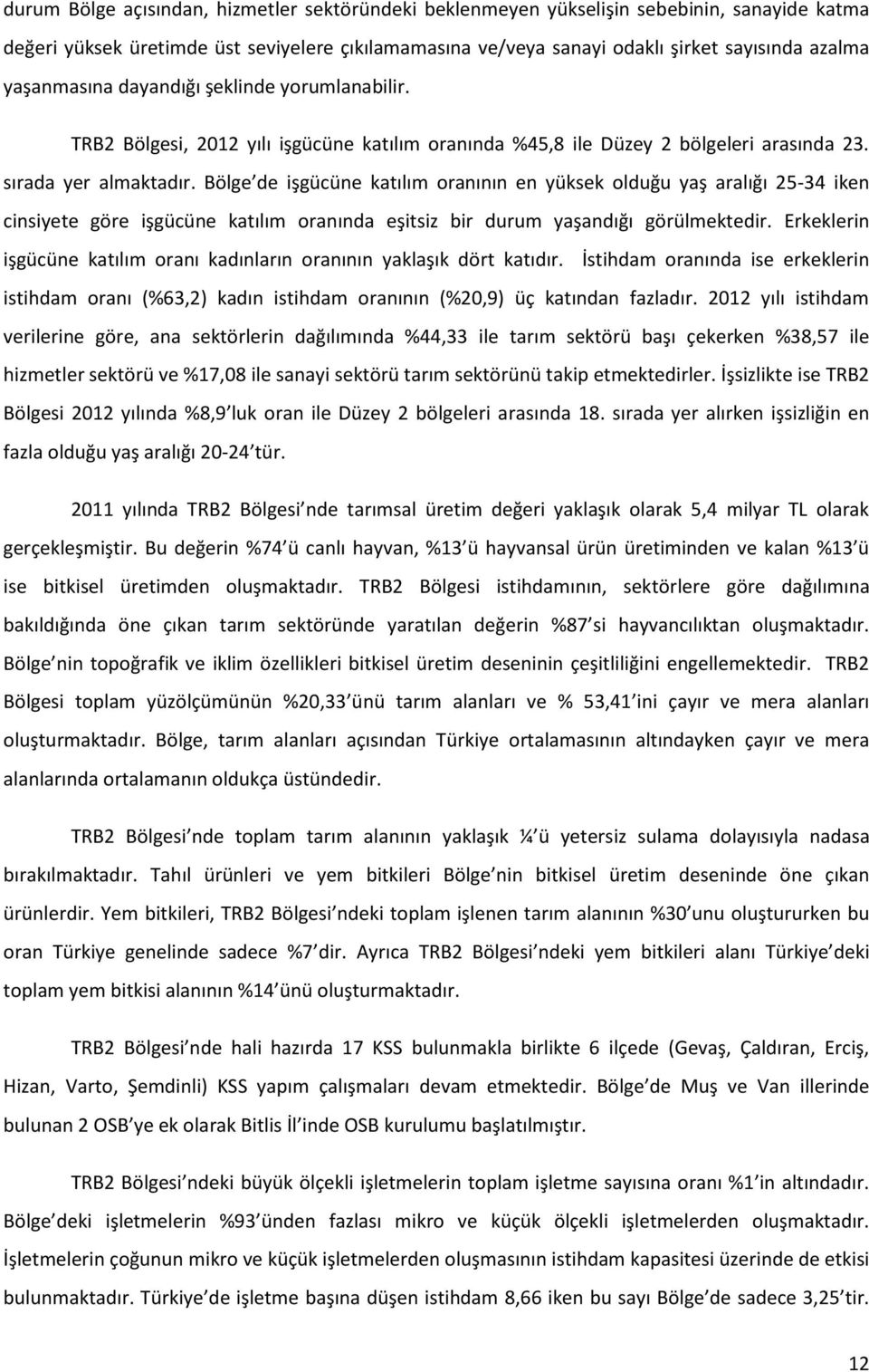 Bölge de işgücüne katılım oranının en yüksek olduğu yaş aralığı 25-34 iken cinsiyete göre işgücüne katılım oranında eşitsiz bir durum yaşandığı görülmektedir.