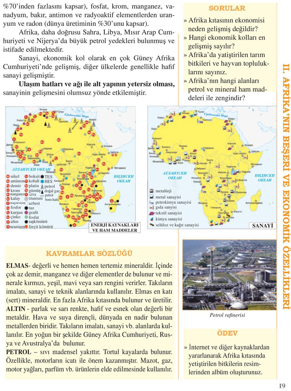 Sanayi, ekonomik kol olarak en çok Güney Afrika Cumhuriyeti nde gelişmiş, diğer ülkelerde genellikle hafif sanayi gelişmiştir.