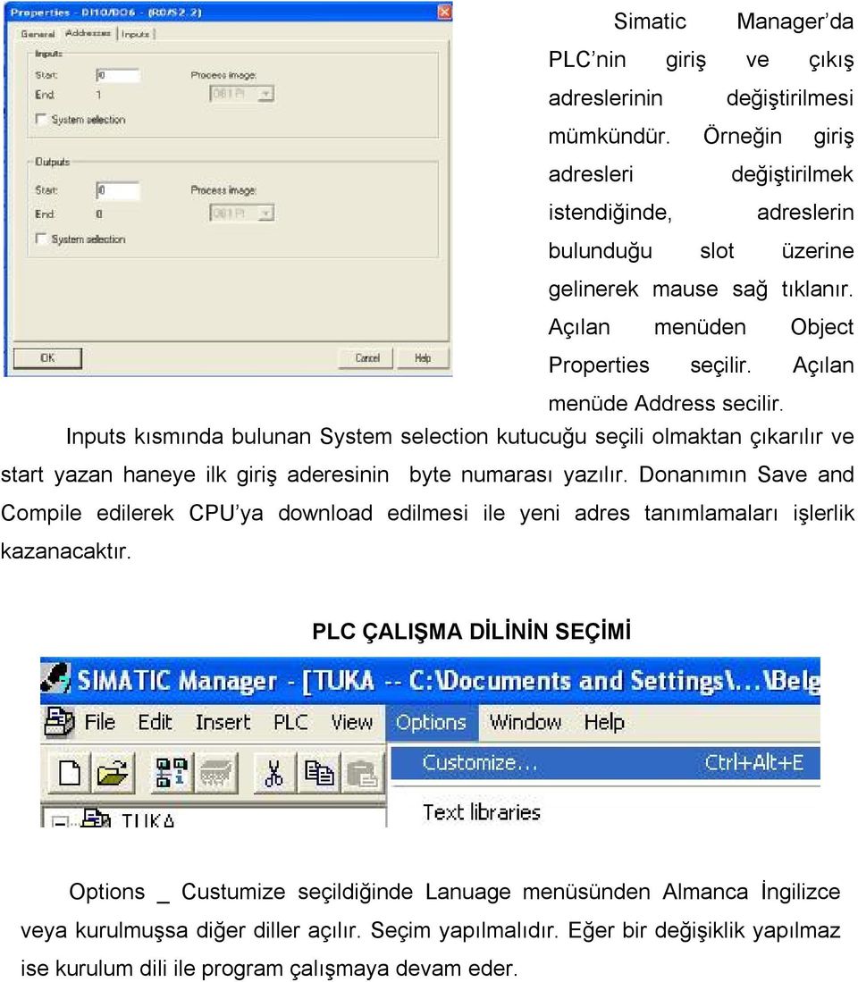 Inputs kısmında bulunan System selection kutucuğu seçili olmaktan çıkarılır ve start yazan haneye ilk giriş aderesinin byte numarası yazılır.