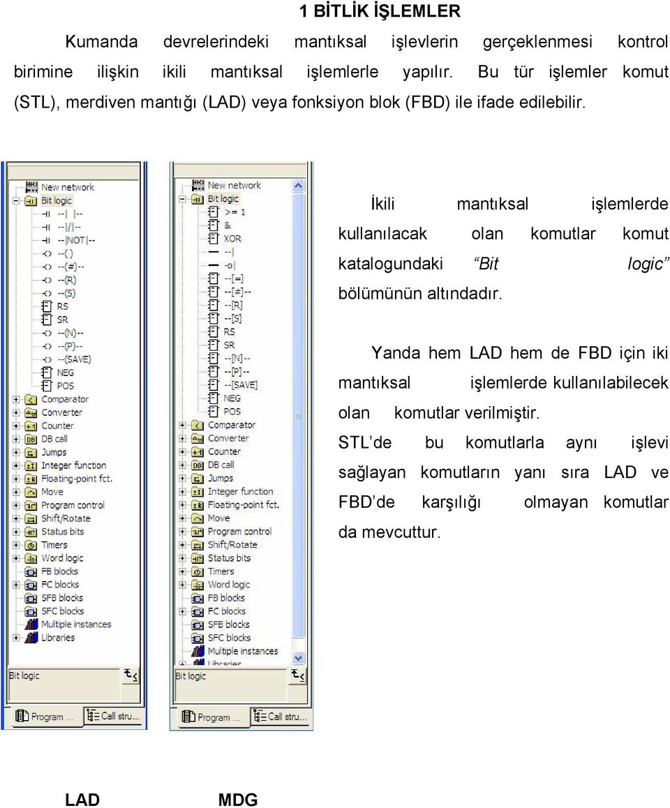 İkili mantıksal işlemlerde kullanılacak olan komutlar komut katalogundaki Bit logic bölümünün altındadır.