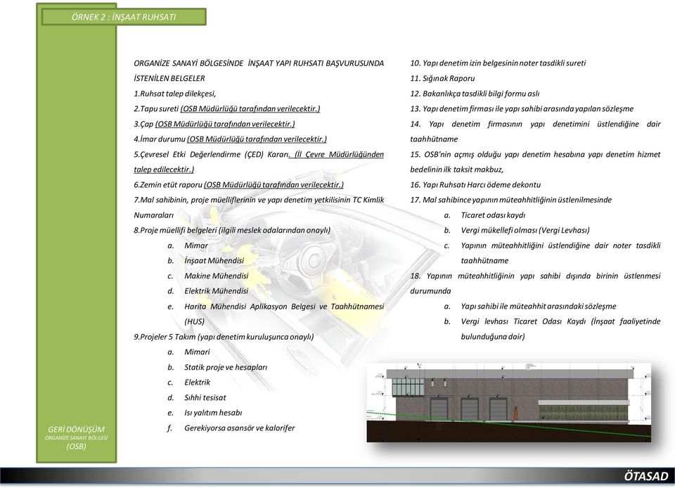 Zemin etüt raporu (OSB Müdürlüğü tarafından verilecektir.) 7.Mal sahibinin, proje müelliflerinin ve yapı denetim yetkilisinin TC Kimlik Numaraları 8.