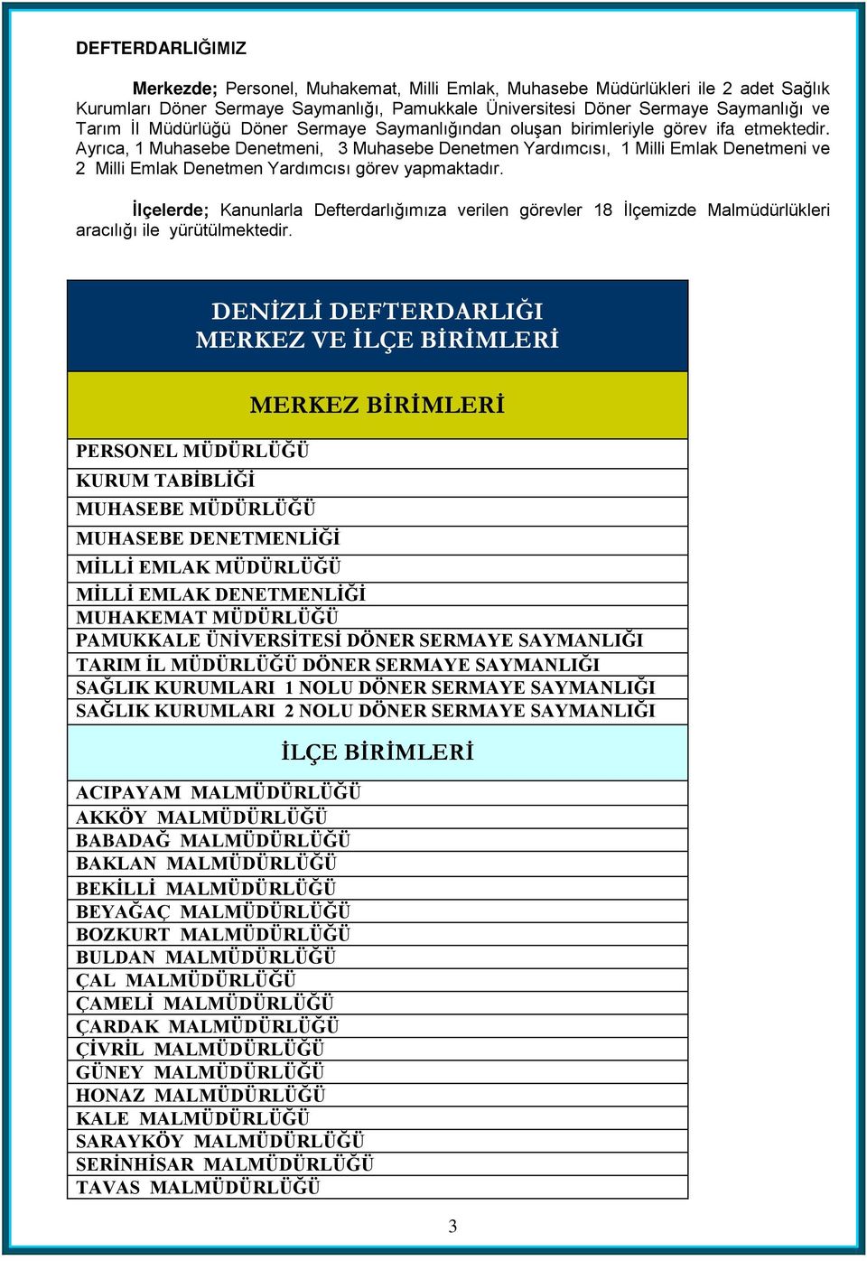 Ayrıca, 1 Muhasebe Denetmeni, 3 Muhasebe Denetmen Yardımcısı, 1 Milli Emlak Denetmeni ve 2 Milli Emlak Denetmen Yardımcısı görev yapmaktadır.