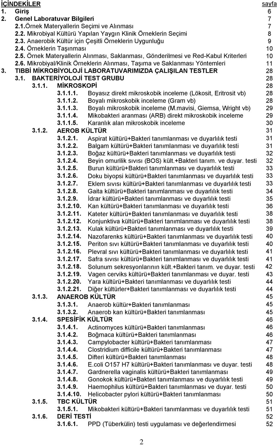 Mikrobiyal/Klinik Örneklerin Alınması, Taşıma ve Saklanması Yöntemleri 11 3. TIBBİ MİKROBİYOLOJİ LABORATUVARIMIZDA ÇALIŞILAN TESTLER 28 3.1. BAKTERİYOLOJİ TEST GRUBU 28 3.1.1. MİKROSKOPİ 28 3.1.1.1. Boyasız direkt mikroskobik inceleme (Lökosit, Eritrosit vb) 28 3.