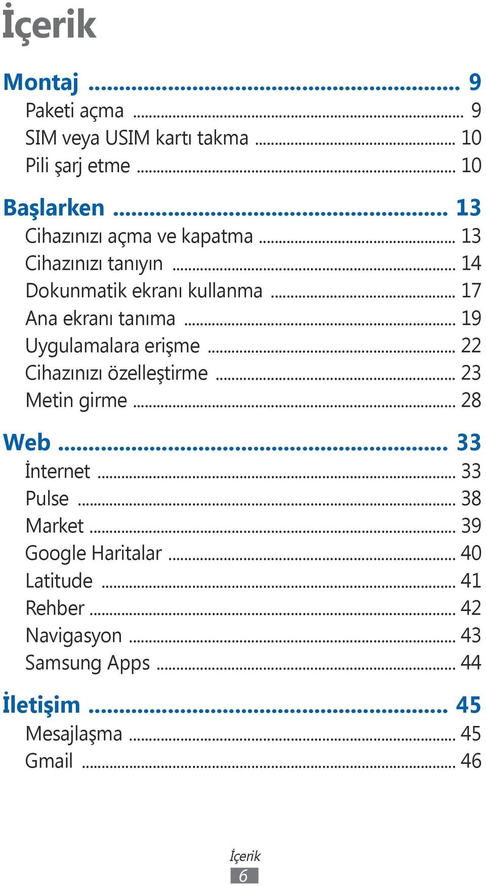 .. 19 Uygulamalara erişme... 22 Cihazınızı özelleştirme... 23 Metin girme... 28 Web... 33 İnternet... 33 Pulse.