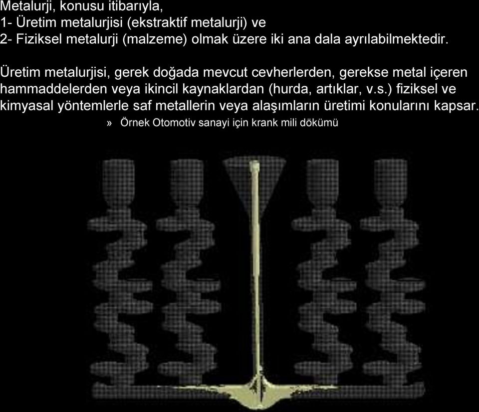 Üretim metalurjisi, gerek doğada mevcut cevherlerden, gerekse metal içeren hammaddelerden veya ikincil