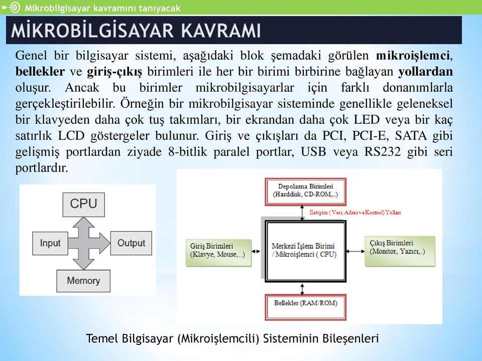 Örneğin bir mikrobilgisayar sisteminde genellikle geleneksel bir klavyeden daha çok tuş takımları, bir ekrandan daha çok LED veya bir kaç satırlık LCD göstergeler