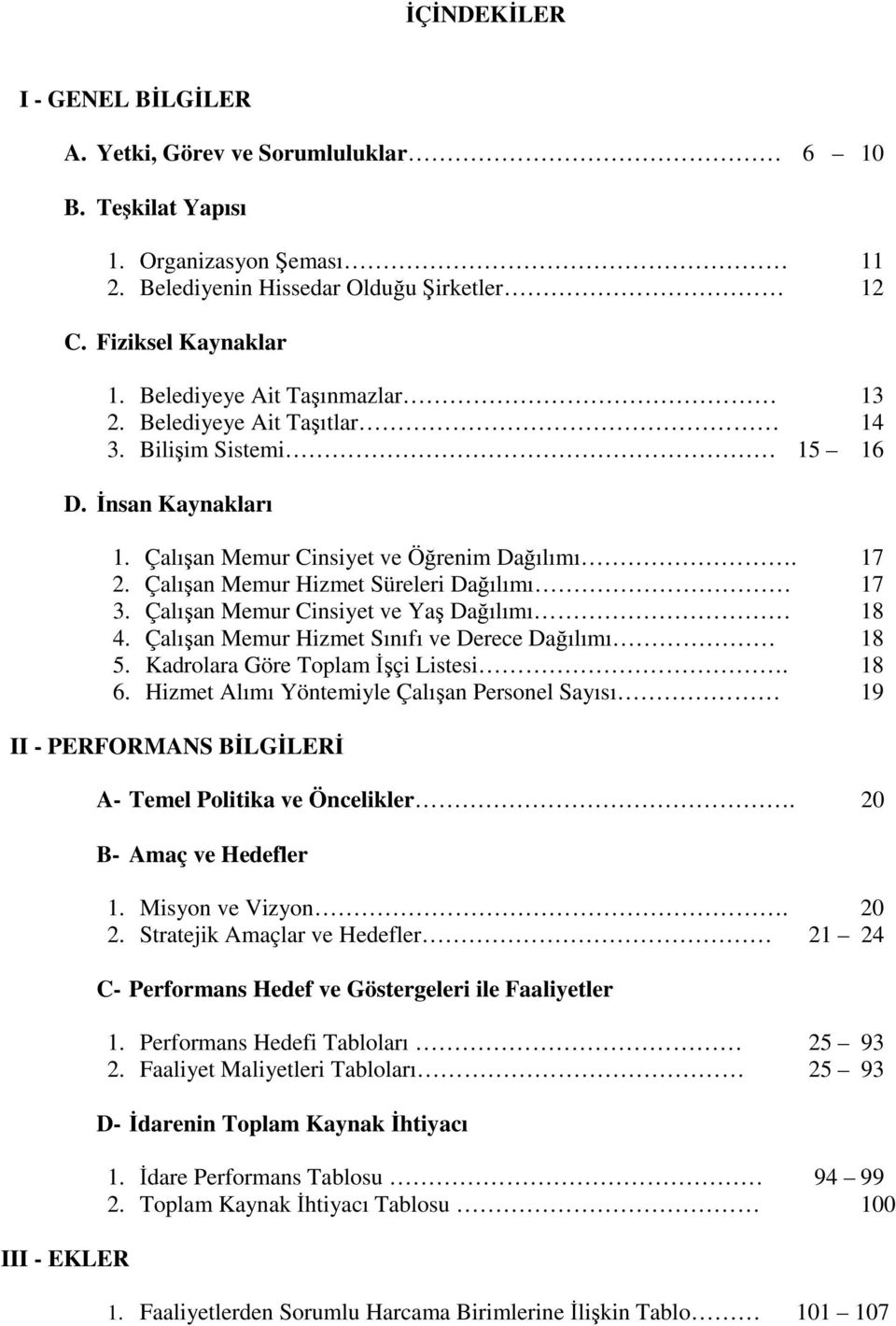 Çalışan Memur Hizmet Sınıfı ve Derece Dağılımı 8 5. Kadrolara Göre Toplam İşçi Listesi. 8 6.